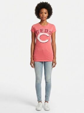 5th & Ocean Pink Cincinnati Reds Tee Shirt Small